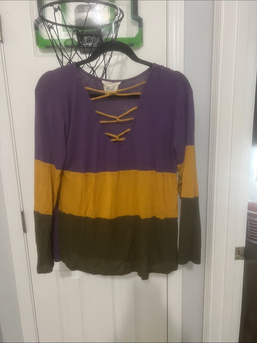 Fantastic Fawn Striped Lace-Up Top in Purple, Mustard, Olive